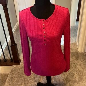 SHEIN Fuchsia Ribbed Buttoned Sweater Size Large